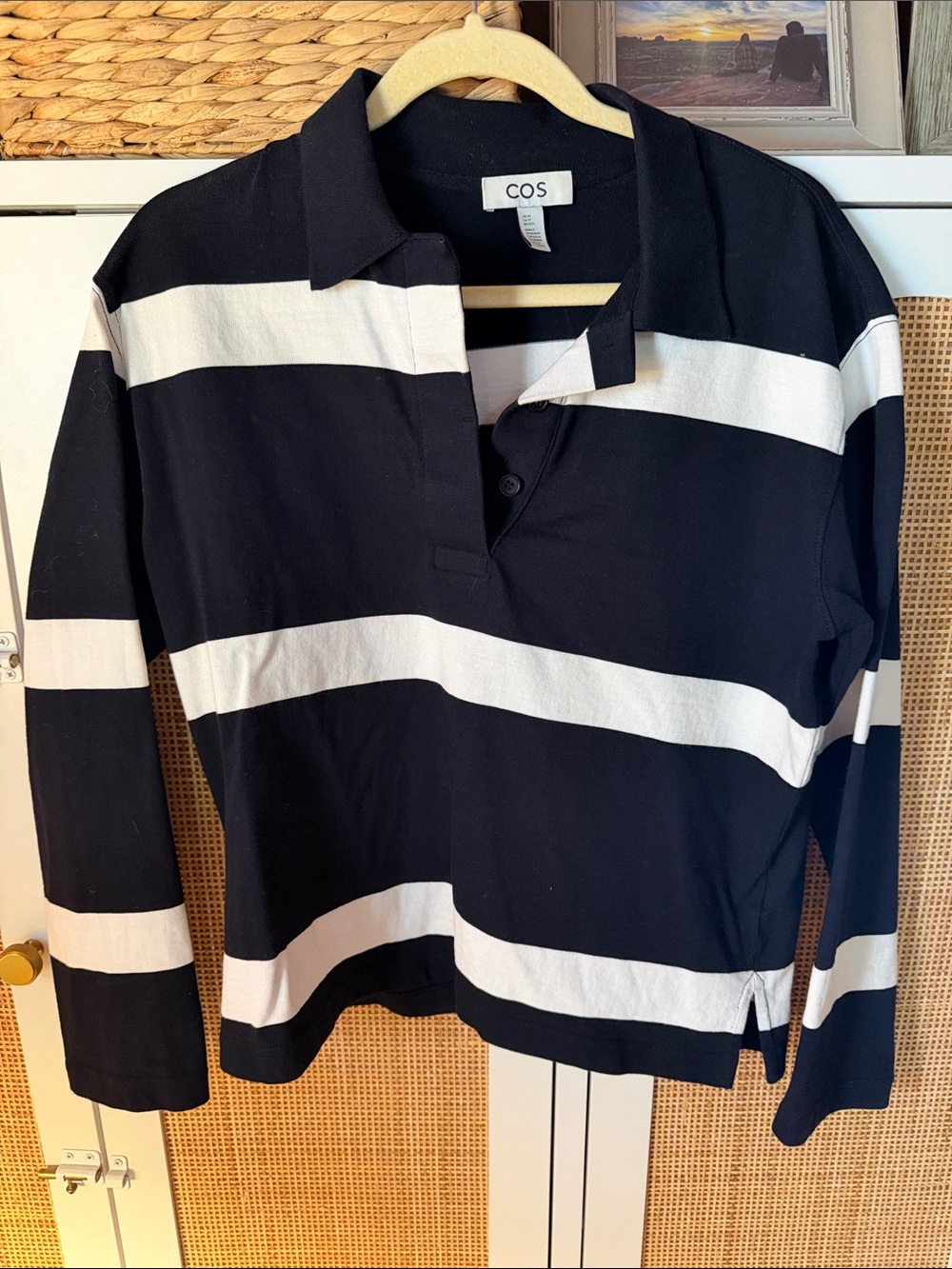 COS Black & White Striped Rugby Polo
